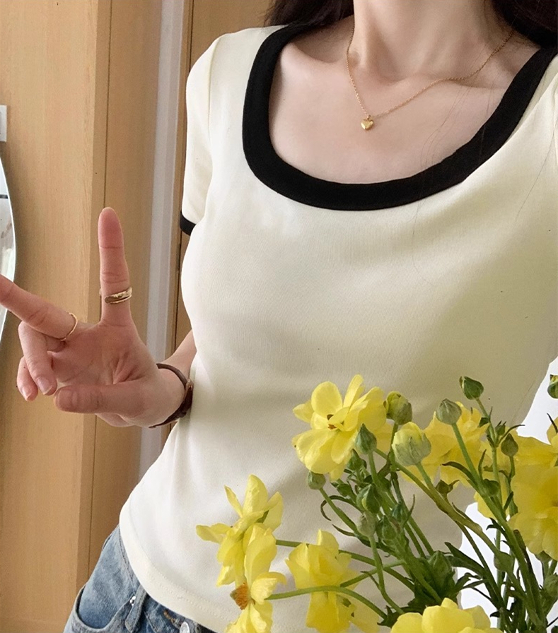 官圖 92棉/8氨綸40支210g純棉 設計感短袖T恤女修身