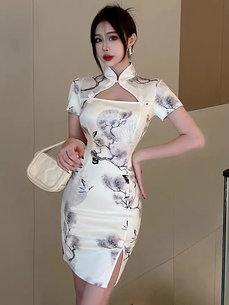 時尚旗袍新款短款小個子改良性感收腰顯瘦年輕款包臀連衣裙