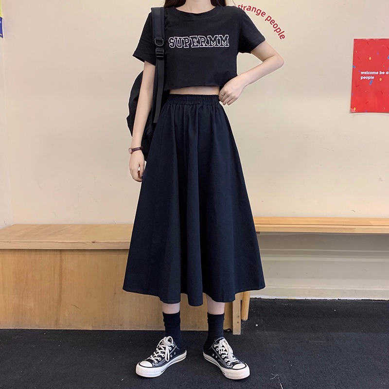 夏季2024新款寬鬆韓版純色半身裙女