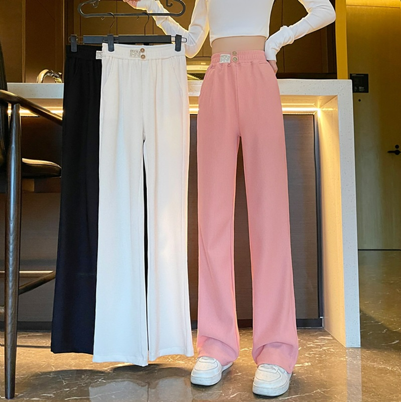 高腰垂感百搭闊腿褲女2024夏季新款寬鬆顯瘦直筒休閒褲拖地長褲子