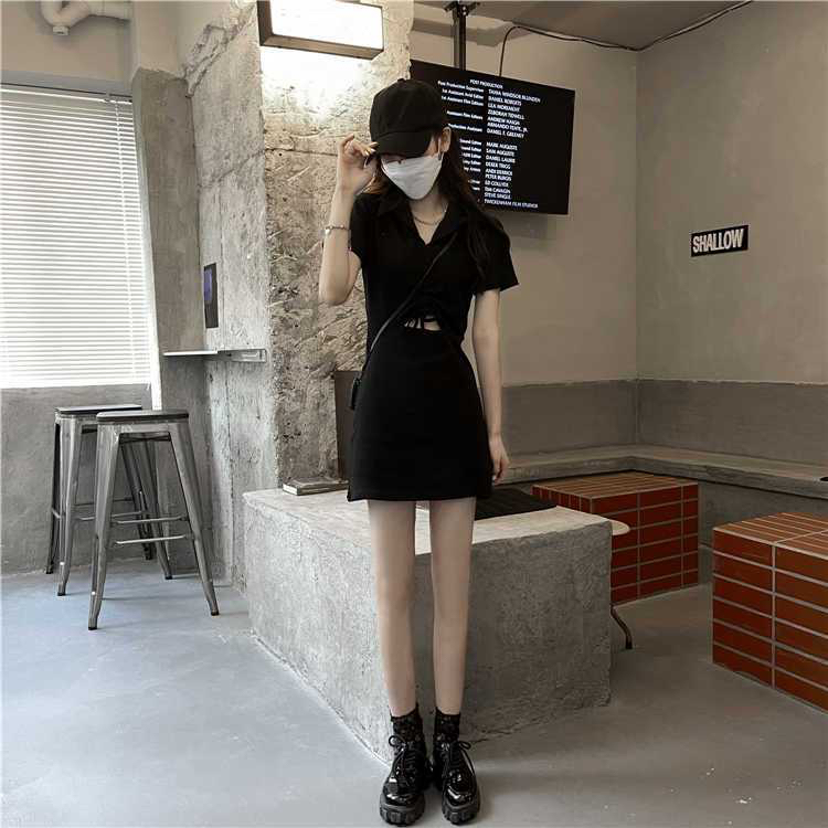法式小眾氣質黑色純欲風連衣裙新款夏鏤空又甜又辣裙子顯瘦女