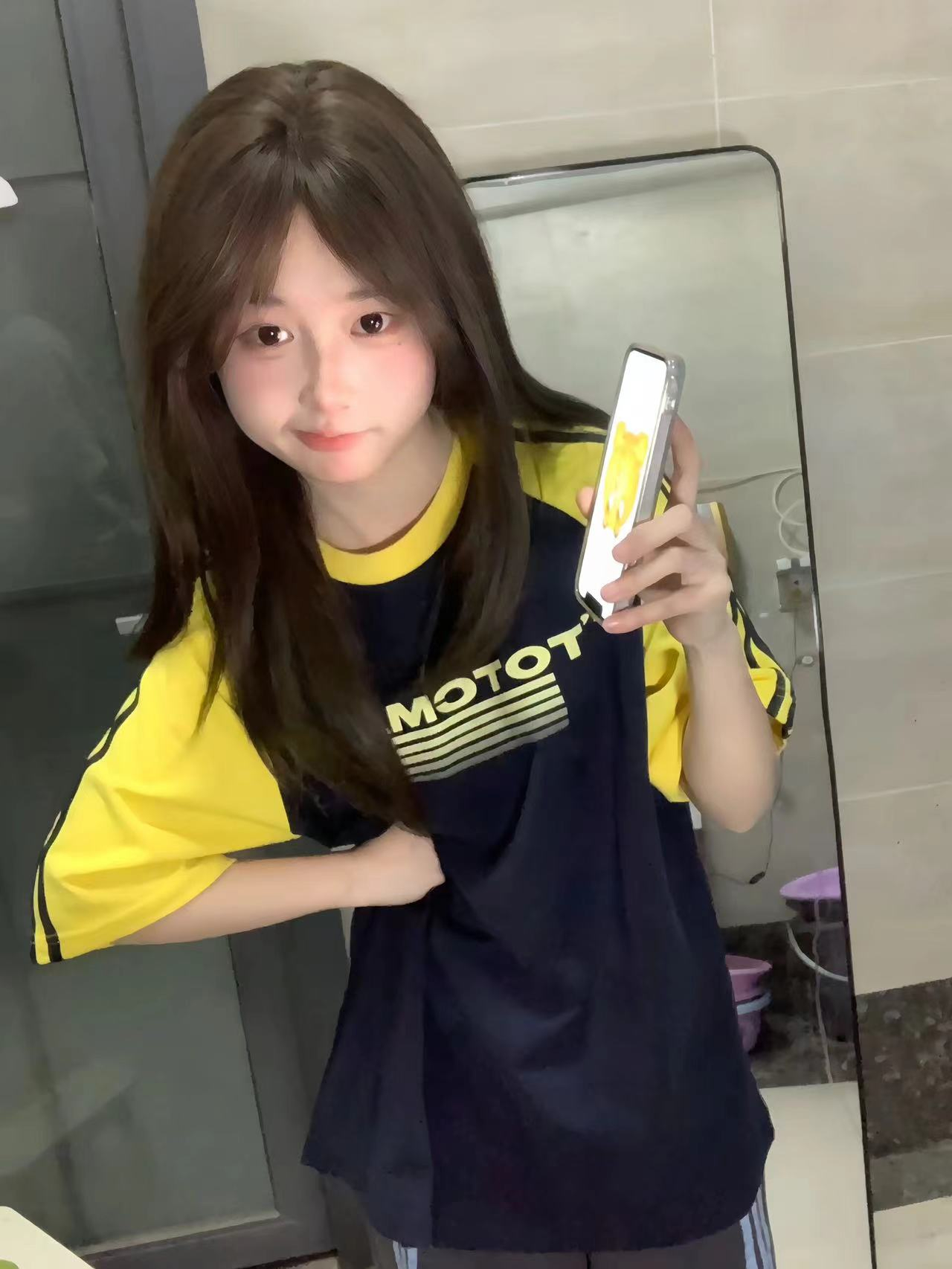 純棉200克21支精梳精密前 印花拼色三條槓落肩短袖t恤女