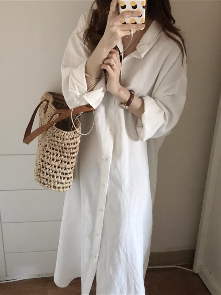 沙灘海邊白色防曬開衫外套女夏季襯衣薄款高級感休閒寬鬆長款襯衫