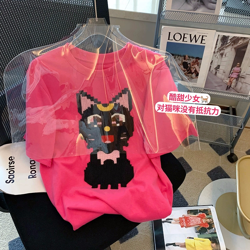 2024年夏裝新款220克/精梳純棉後包領有縫邊S-XXXL夏裝短袖T恤女