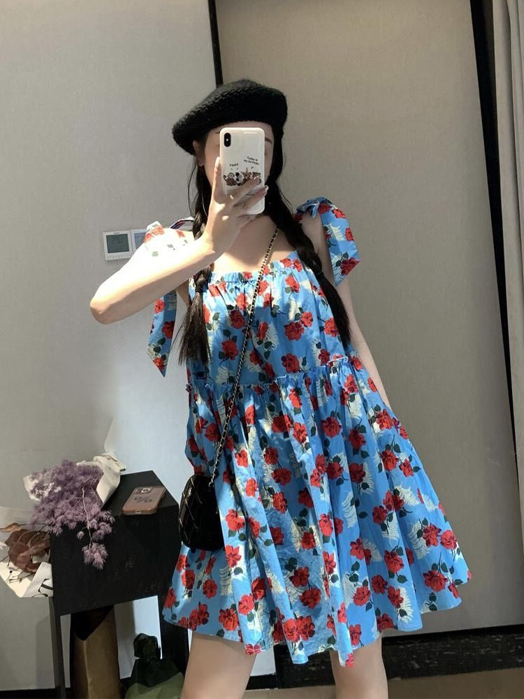 韓國原單茶歇法式碎花吊帶連衣裙子在逃公主古着vintage裙
