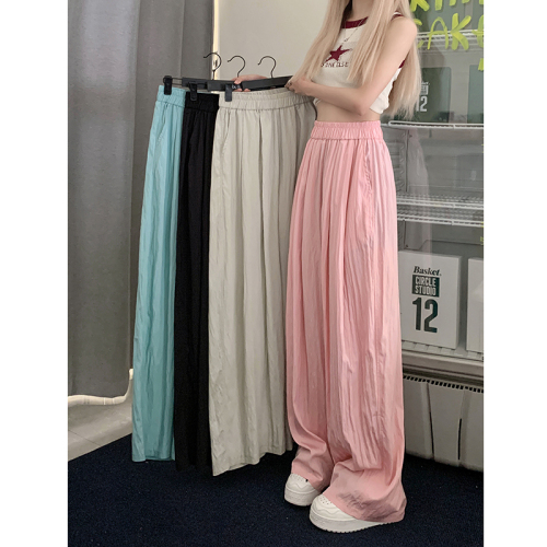 Real shot!  2024 new style loose slimming wide leg pants elastic high waist straight solid color casual pants for women