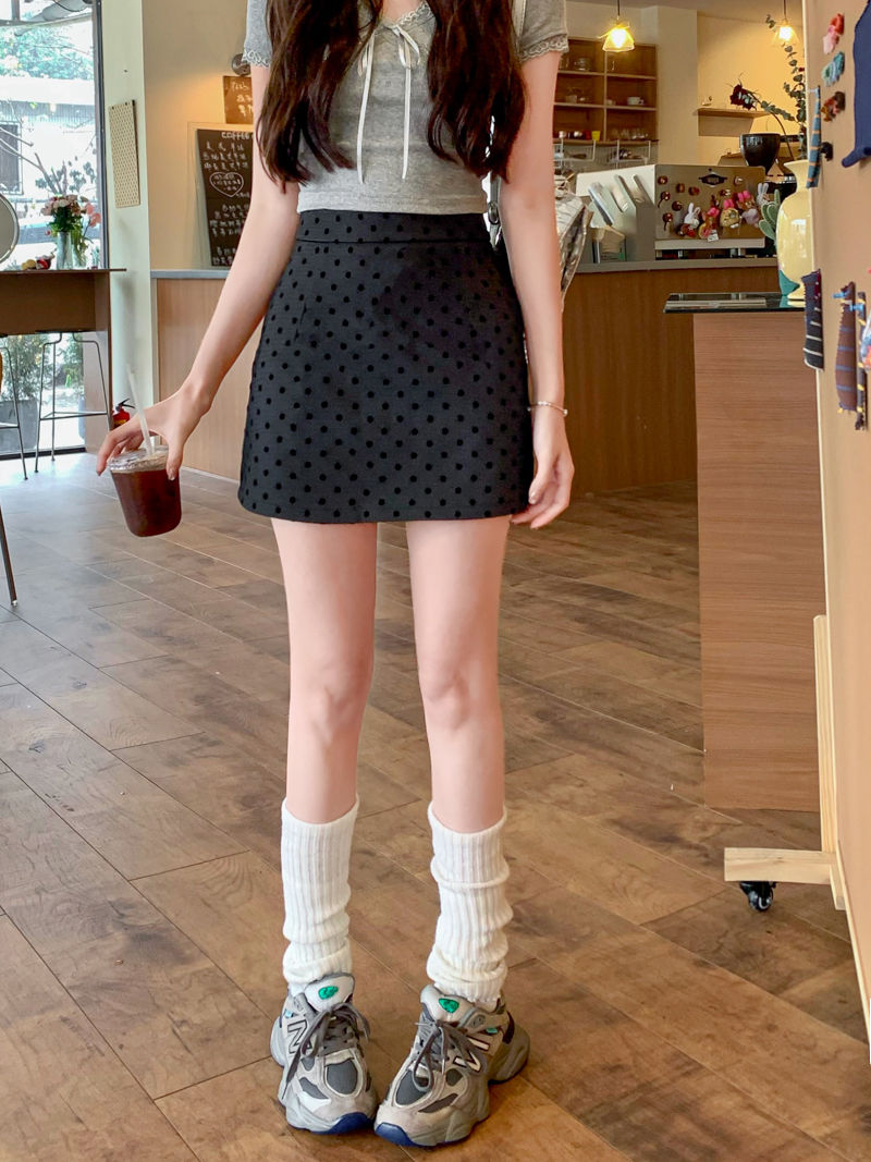 實拍 波點短裙高腰半身裙女2024新款A字裙氣質包臀裙