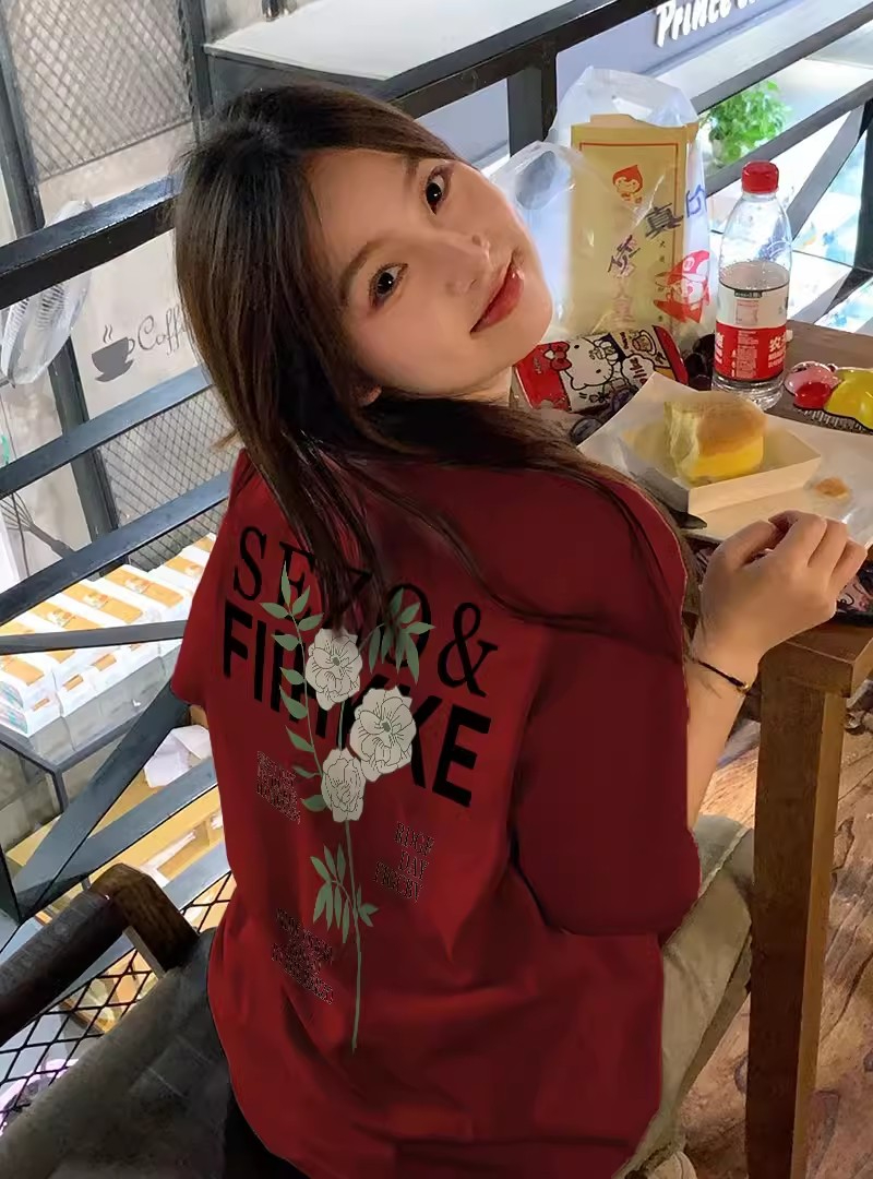 200克 精梳純棉新款T恤女寬鬆大碼設計潮牌版印花上衣