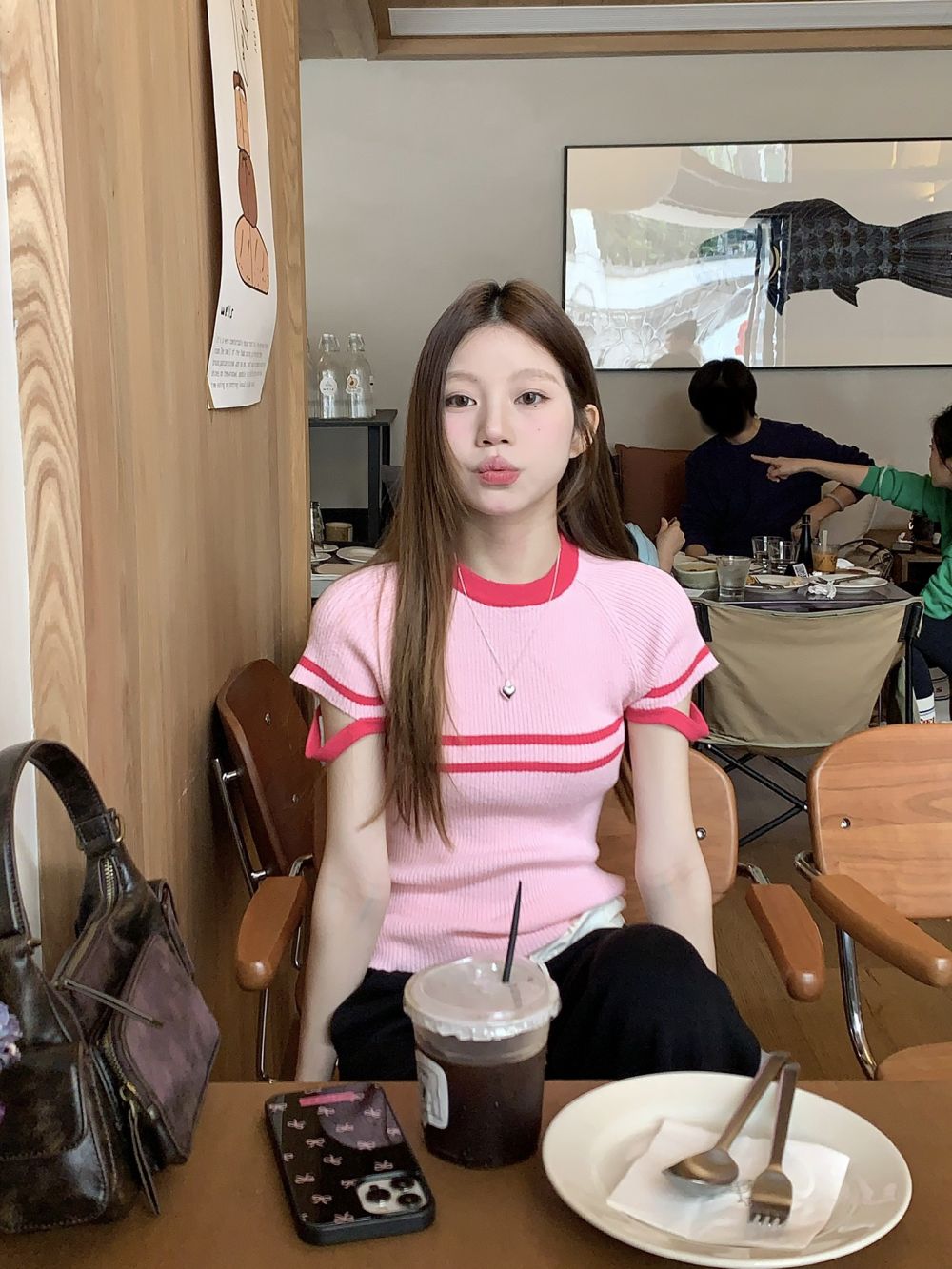 實拍三標齊春夏輕甜少女冰典撞色條紋針織短袖T