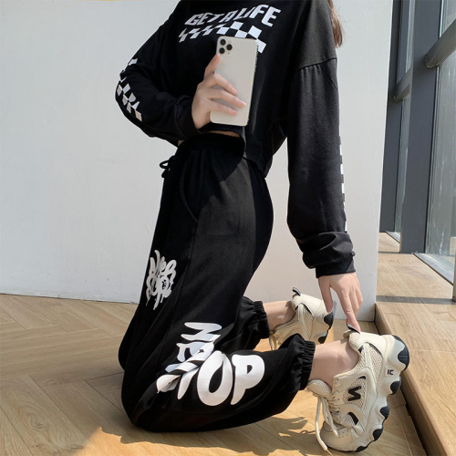Black sweatpants women's casual loose ins trendy street dance pants hiphop versatile large size hip hop pants