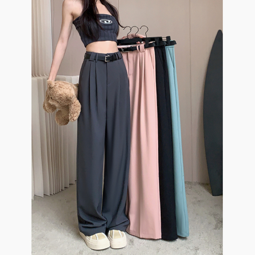 Real shot!  2024 New Style Casual Pants Design Suit Pants Women's Slim Loose Floor-Mopping Pants With Belt