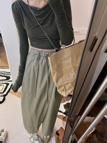 Spring and summer irregular pants, design casual pants, lazy and fashionable loose high-waisted wide-leg pants, yuppie overalls for women