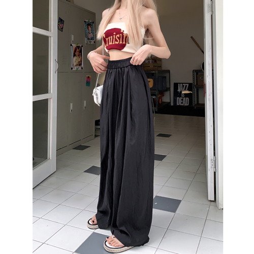 Real shot!  2024 new style loose slimming wide leg pants elastic high waist straight solid color casual pants for women