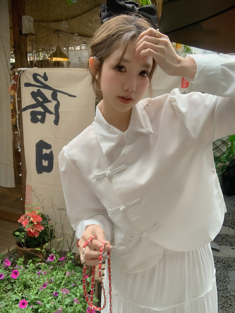 實拍新中式改良版國風盤扣襯衣女2024夏新款小眾百搭純色長袖上衣