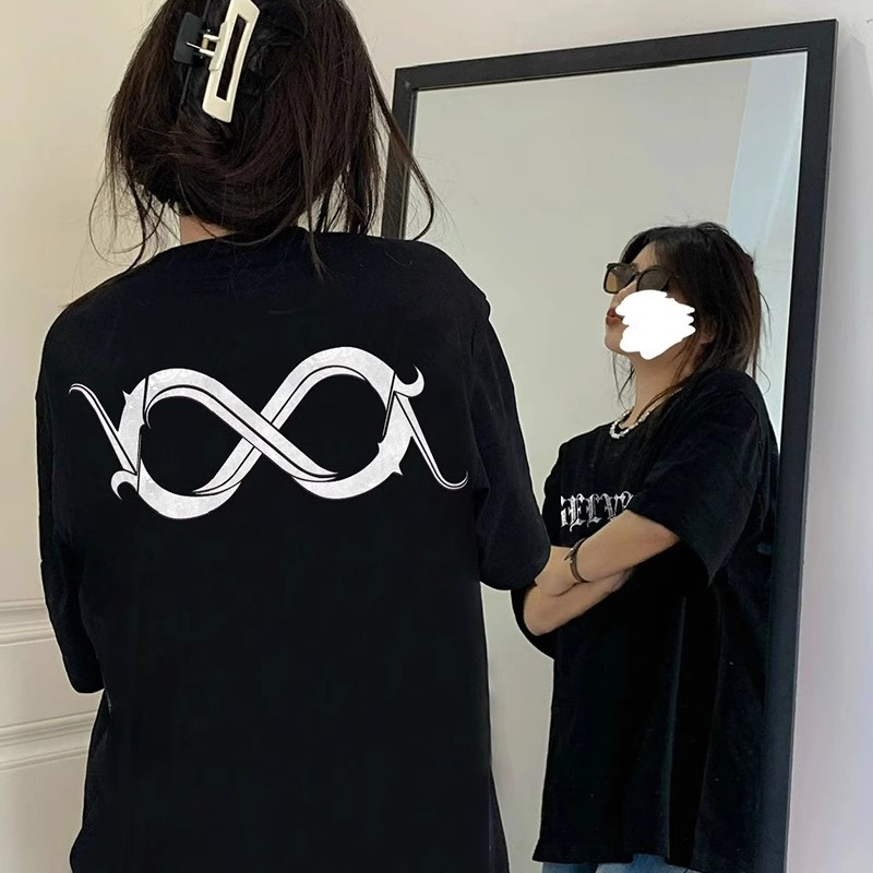 落肩寬鬆版型200克精梳純棉後包邊短袖T恤印花款