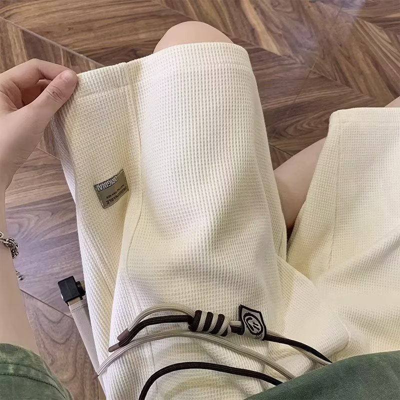 華夫格短褲夏季潮牌寬鬆貼標休閒褲子美式運動籃球運動五分褲中褲
