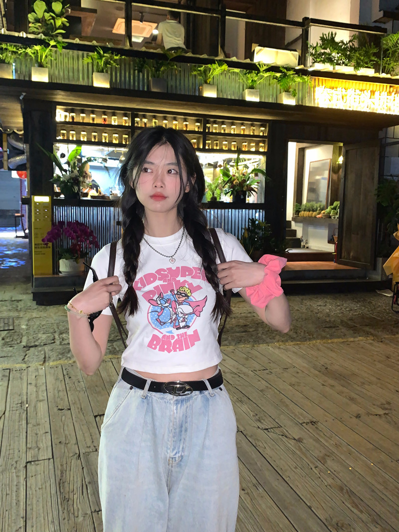 2024年夏裝新款 92棉/8氨綸40支210g純棉 修身短款T恤女短袖