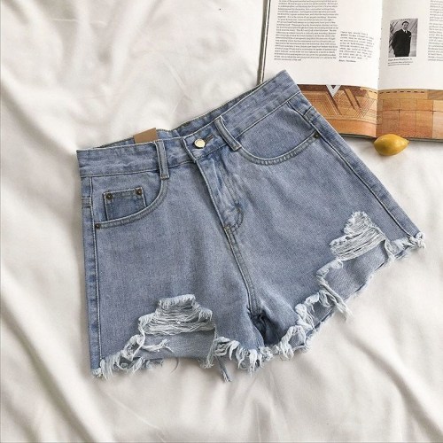 2024 Summer Korean Style Raw Edge Ripped Denim Shorts Women's Large Size Fat MM Wide Legs Slimming Straight A-Line Hot Pants