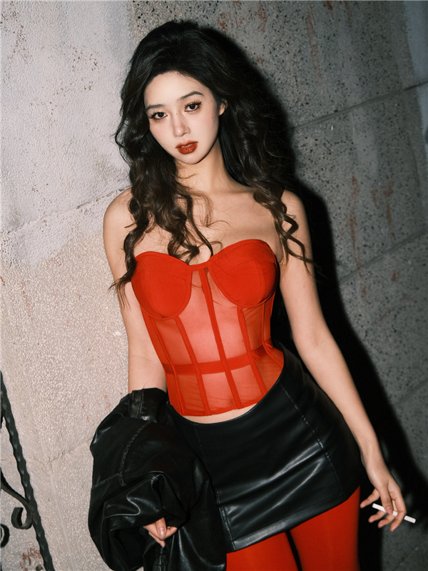 實拍 純欲辣妹胸墊魚骨網紗背心女露肩微透抹胸i背心