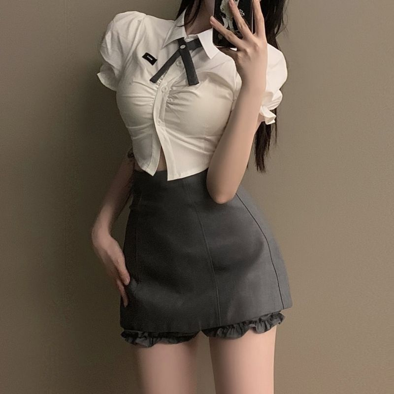制服套裝女2024夏季新款純欲風辣妹白色襯衫半身裙兩件套顯瘦新款