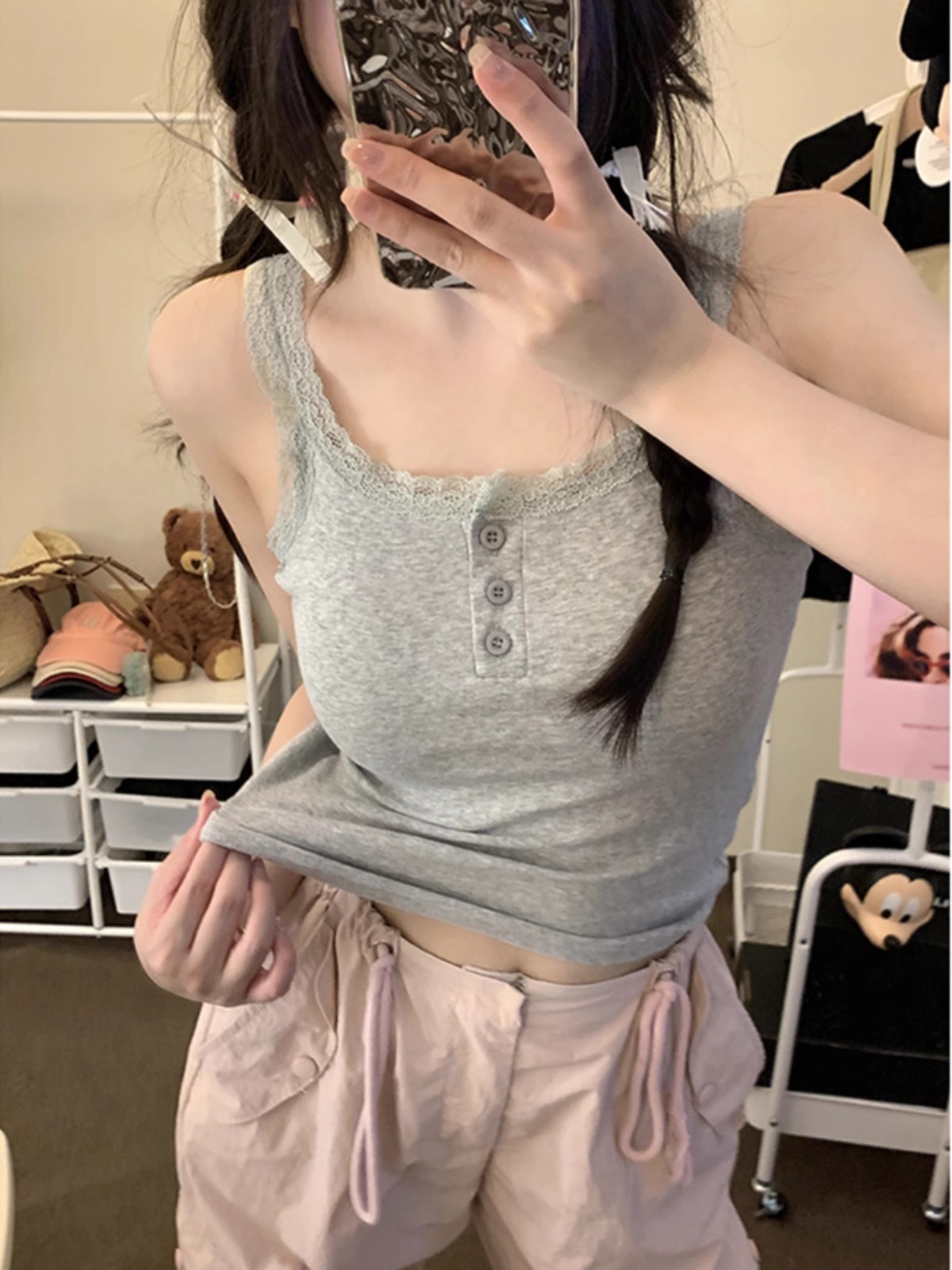 純欲風外穿吊帶背心女春季韓版2024新款蕾絲拼接修身顯瘦內搭上衣