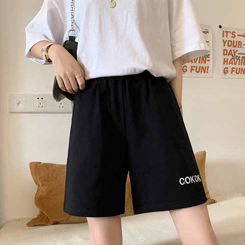 629#-Real shot 65/35 fish scale summer new loose high waist casual wide leg sports shorts for women