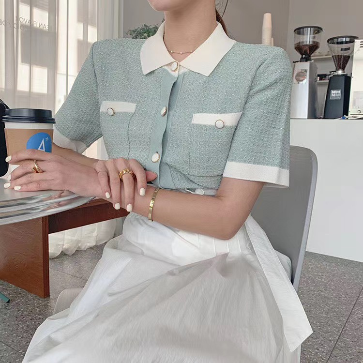 thatxiaov冰絲針織衫女2024新款寬鬆短袖t恤網紅翻領polo衫上衣潮