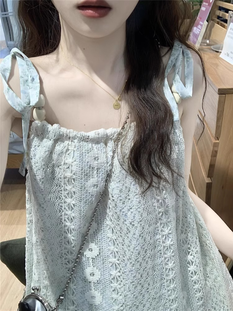 復古拼接流蘇連衣裙女春夏季2024新款小香風甜美裙子氣質吊帶長裙