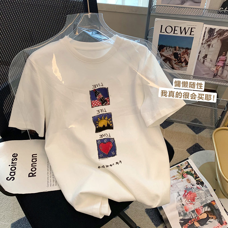 2024年夏裝新款220克/精梳純棉後包領有縫邊S-XXXL夏裝短袖T恤女
