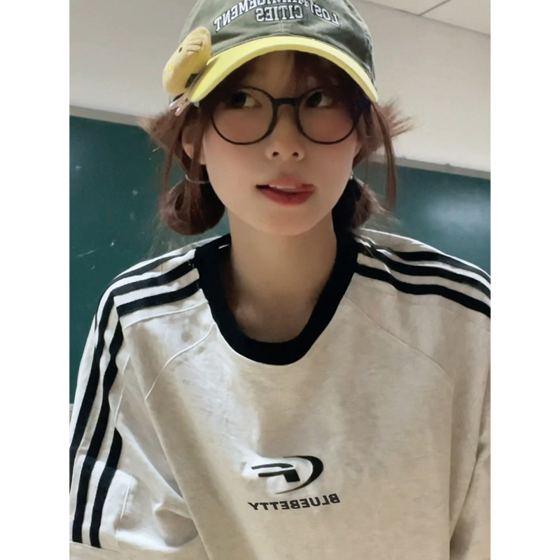 2024年夏裝新款 220克100%棉三條槓 2024年新款夏裝短袖T恤女