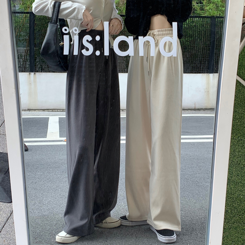 實拍三標齊簡約百搭休閒褲鬆緊抽繩直筒褲長褲女