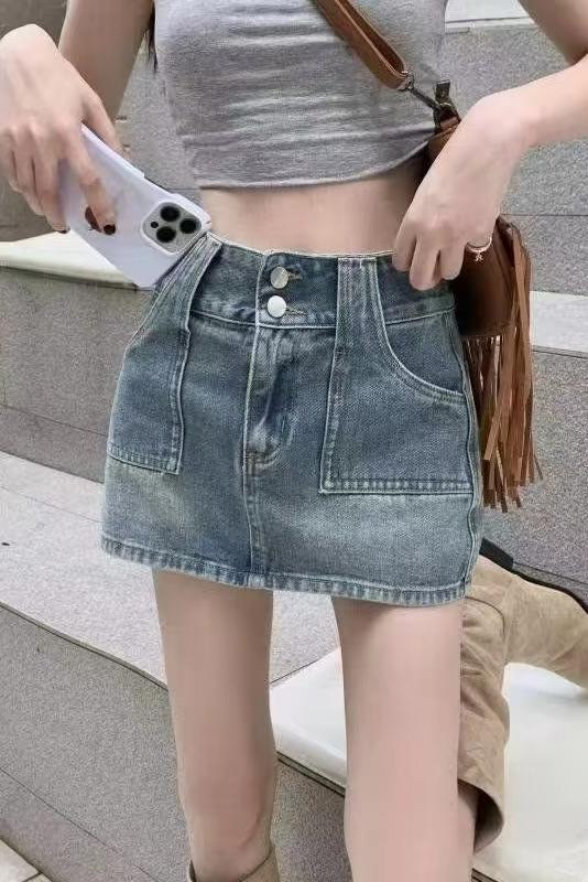 夏季新款復古辣妹高腰設計感小眾包臀超短裙女顯瘦牛仔半身裙裙褲