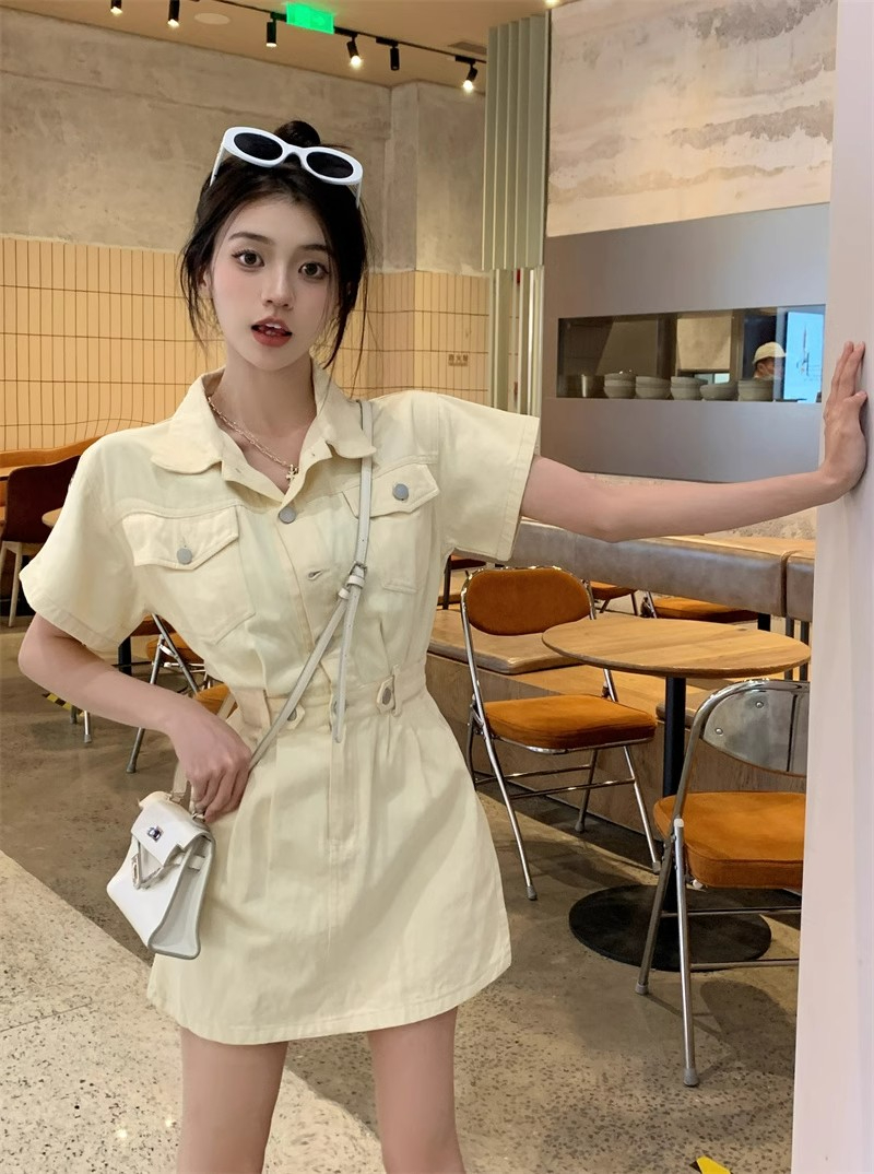 polo時尚潮流連衣裙女夏季2024年新款收腰顯瘦裙子a字裙短裙潮
