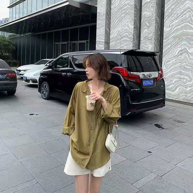 新款冰絲防曬襯衣女夏季薄款超仙法式襯衫罩衫開衫外套上衣夏