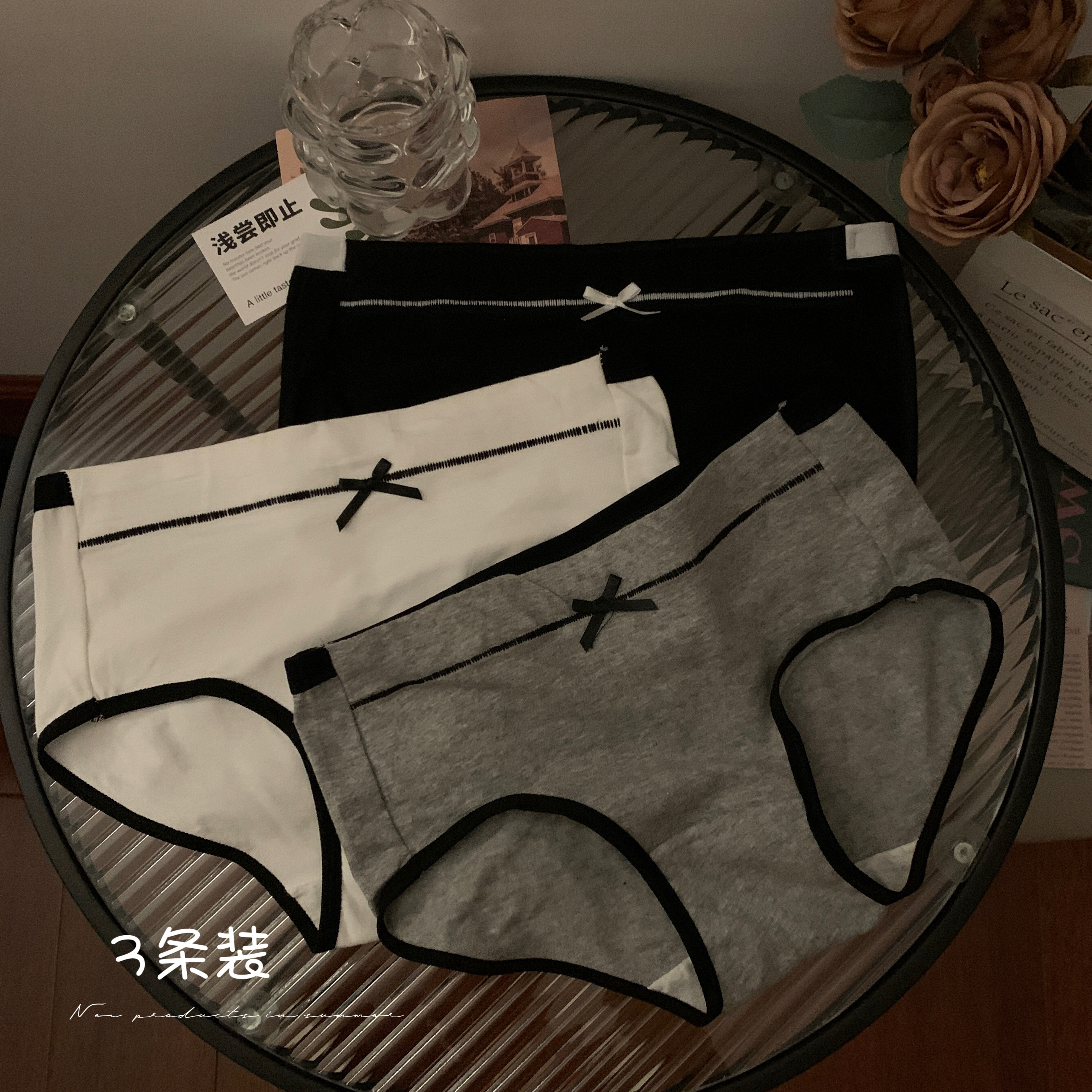 Real shot of summer sexy seamless panties for women, pure cotton, breathable, simple, pure desire girl briefs, 3 pairs