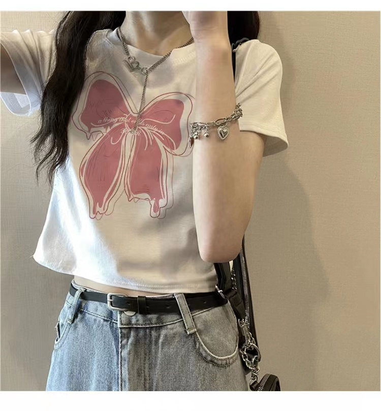 短袖短款蝴蝶超短露肚臍恤女韓版寬鬆學生上衣