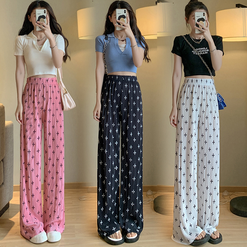 大碼女裝高腰顯瘦直筒褲子垂感拖地褲休閒遛彎褲
