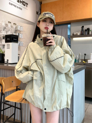 實拍 寬鬆立領休閒外套女純色設計感顯瘦春夏長袖防曬衣
