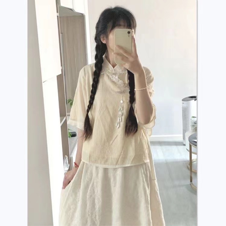 新中式國風上衣半身裙兩件套裝夏季改良漢服漢元素溫柔系連衣裙子