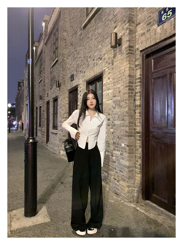 雙頭拉鏈襯衫女設計感獨特襯衣內搭別致漂亮短款上衣