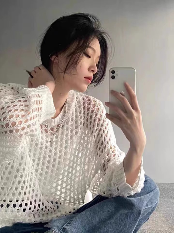針織鏤空防曬衣女夏薄款寬鬆設計感小眾別致獨特垂感長袖罩衫上衣