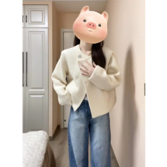 法式羊羔毛開衫外套女春季設計感小眾短外套上衣女