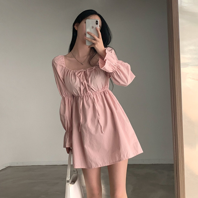 尺碼已更新 早春法式露肩系帶泡泡袖連衣裙女顯瘦減齡公主裙