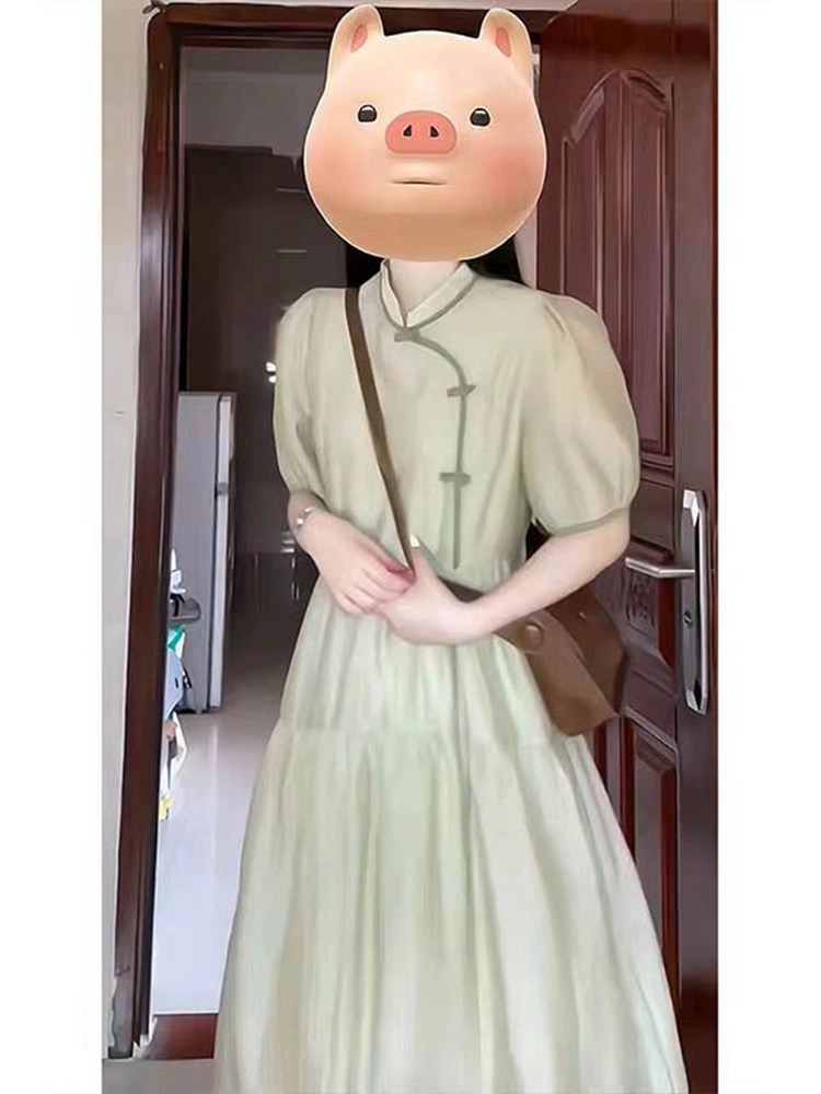 新中式國風連衣裙女夏季2024新款遮肉顯瘦小個子法式漢服中長裙子