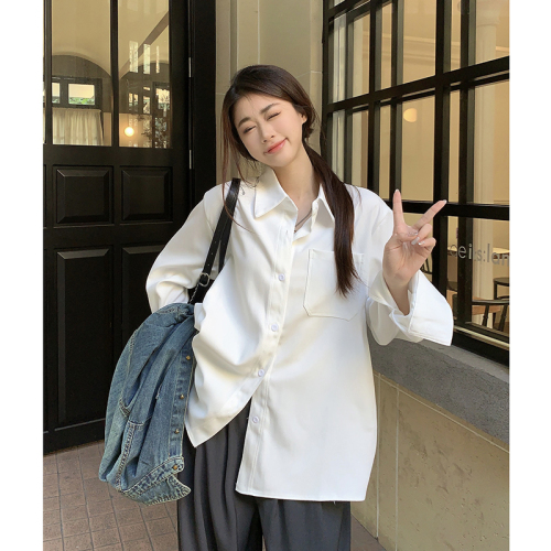 实拍  韩系学院风长袖衬衫内搭高级感垂感打底衬衣