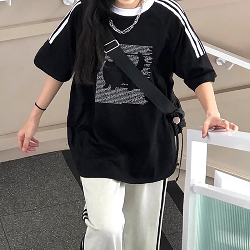 200克後包條20支平紋 純棉三條槓短袖T恤女夏