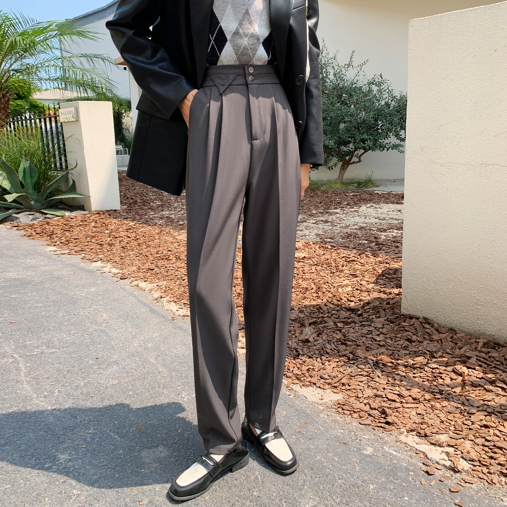 7495 real shot ~ large size design sense OL commuter trousers for women high waist versatile slimming small straight cigarette pants