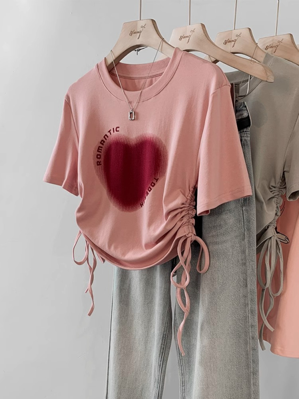 Printed 40 count 92 cotton 8 spandex 210g back collar 2024 summer design niche T-shirt for women