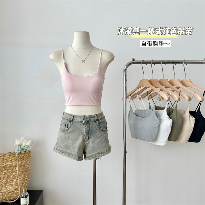實拍 韓國夏季新款帶胸墊吊帶背心無痕美背文胸一體內衣抹胸上衣