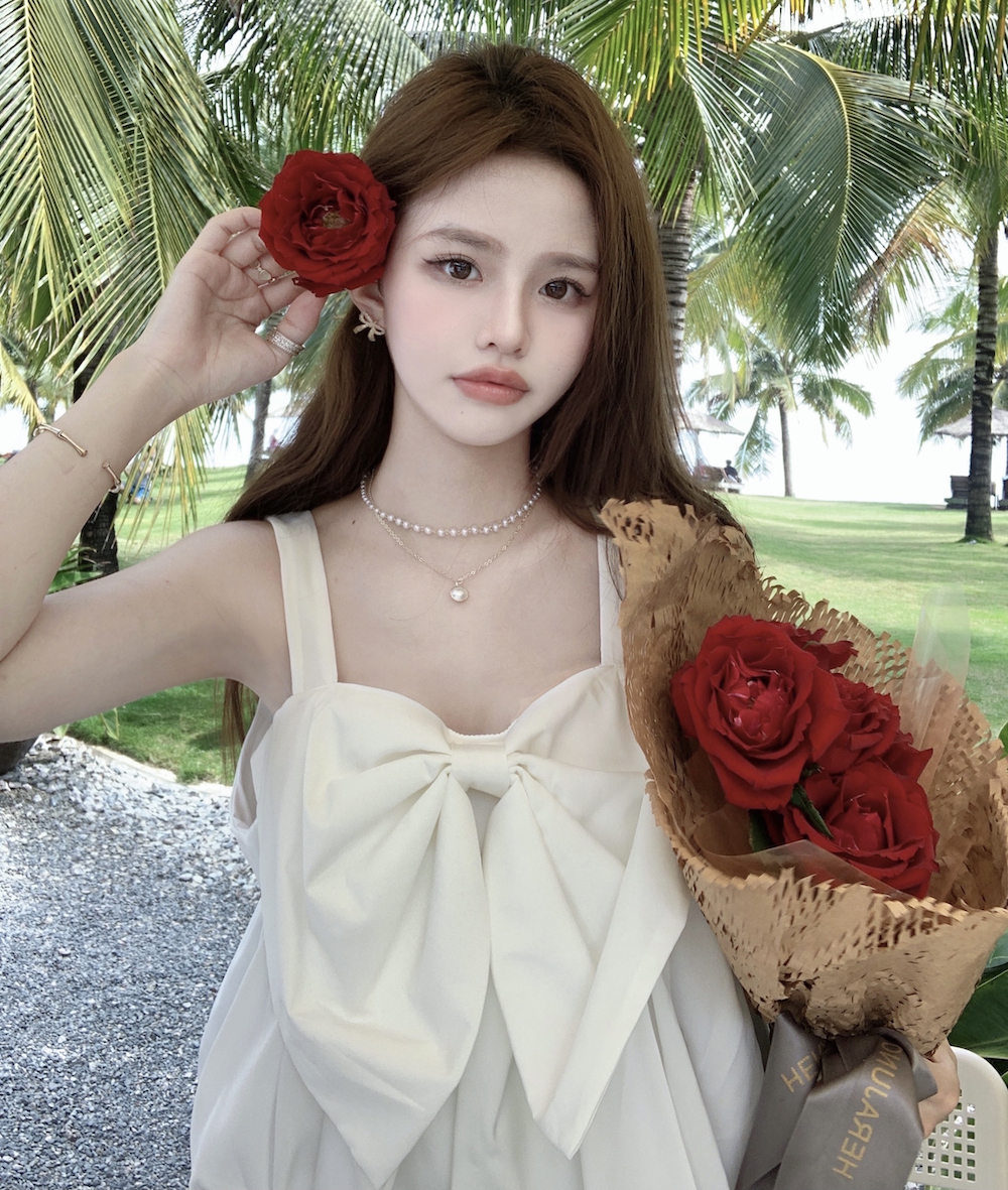 實拍 夏季韓版時尚純色寬鬆露背大蝴蝶結吊帶女百搭氣質背心小衫